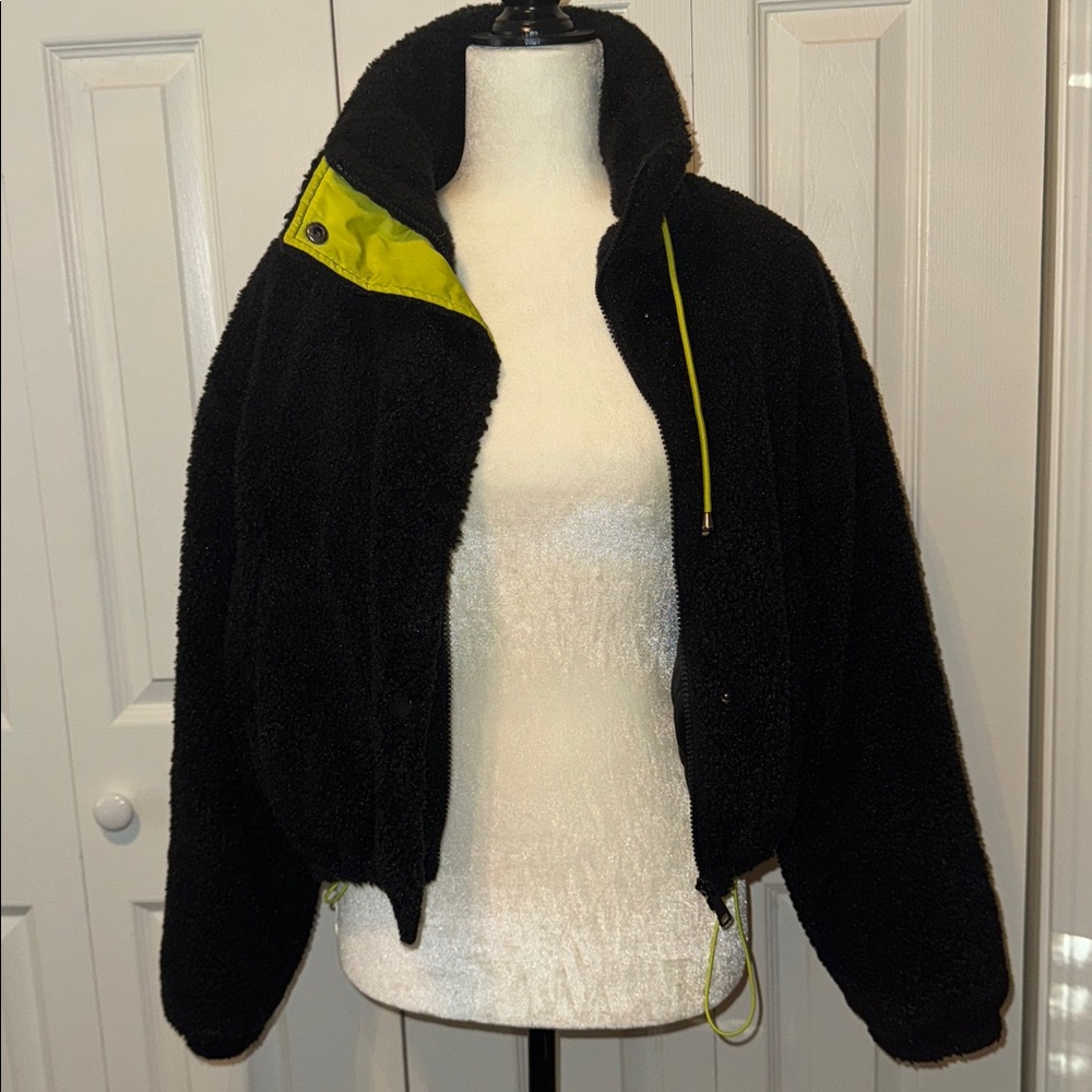 BP. Black Sherpa Jacket with Neon Accents size small